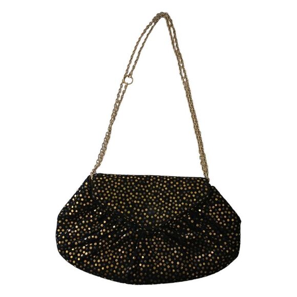 Lauren Merkin Suede Bag Black Gold Metallic Dots Chain Strap Evening Baguette. - Picture 6 of 16